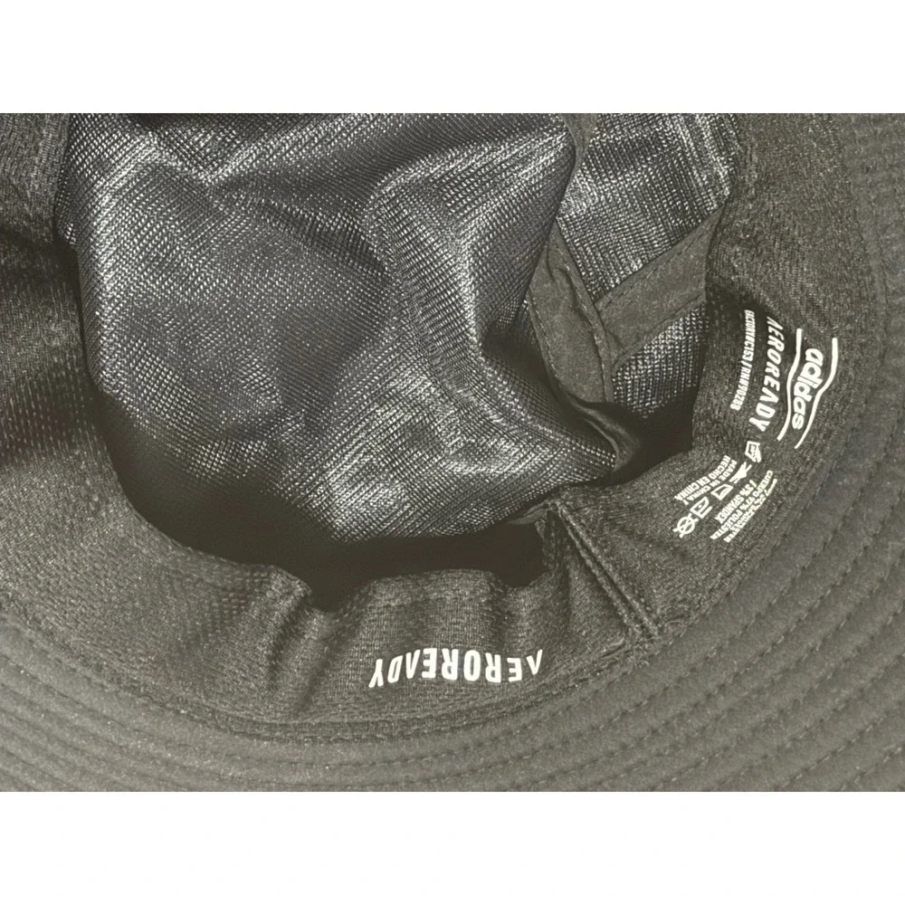 Adidas AeroReady Black Bucket Hat Adjustable Chin Strap Wide Brim Sun Hat Mens